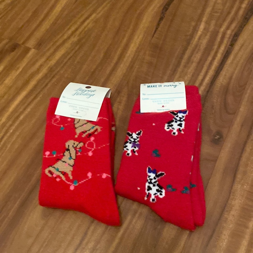 Loft red dog holiday crew socks